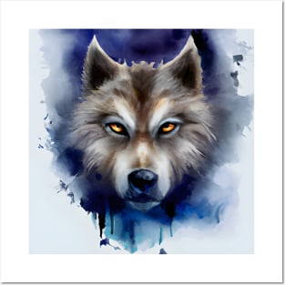 Menacing Wolf Face Watercolor Illustration Posters and Art